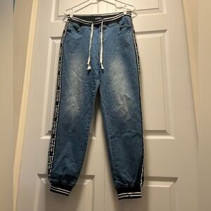 bebe Denim Blue Joggers with Black and White Accents